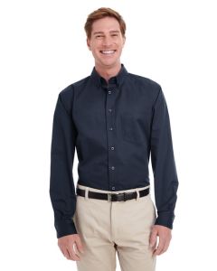 Harriton Men's Foundation 100% Cotton Long-Sleeve Twill Shirt with Teflon