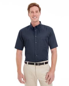 Harriton Men's Foundation 100% Cotton Short-Sleeve Twill Shirt with Teflon